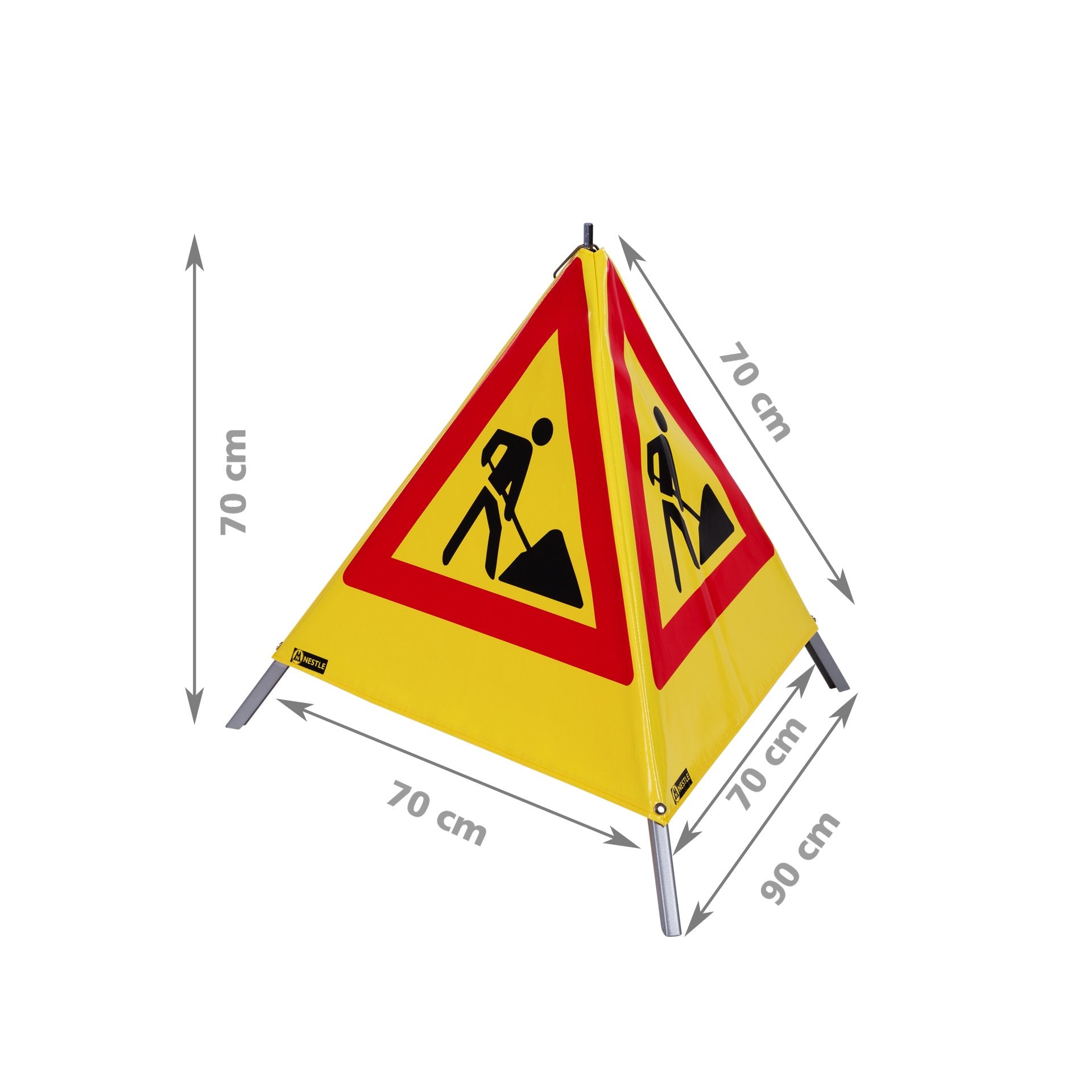 NESTLE Warnpyramide 70 cm, Schaufelmann (VZ123), gelb, mit Feder NESTLE Warnpyramide 70 cm, Schaufelmann (VZ123), gelb, mit Feder